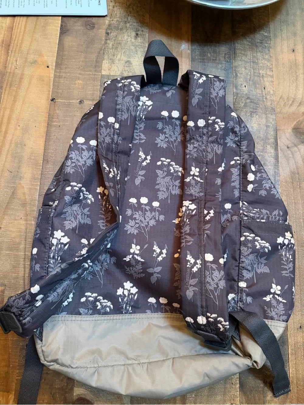 Lesportsac Black Floral Backpack with Cream Accents